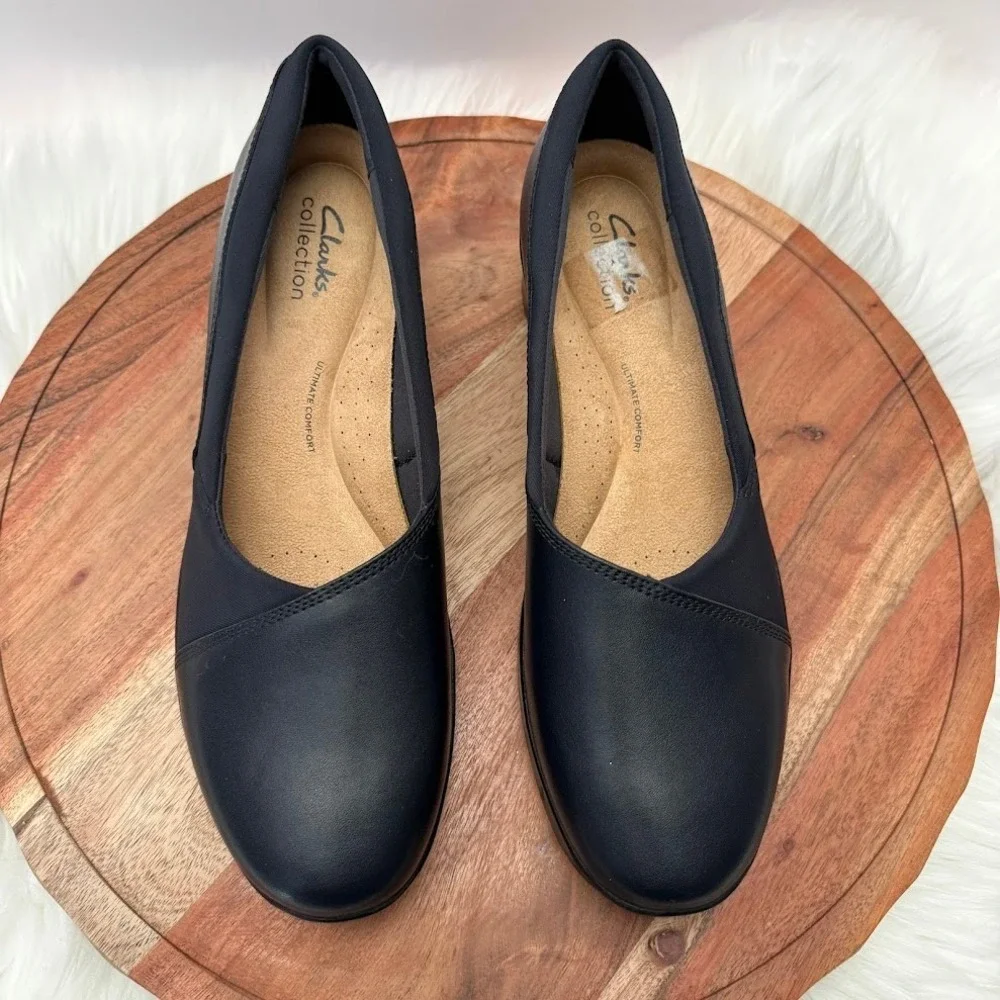 Clarks Collection Womens Size 11 W Navy Blue Wedge Pumps Ultimate Comfort Shoes‎